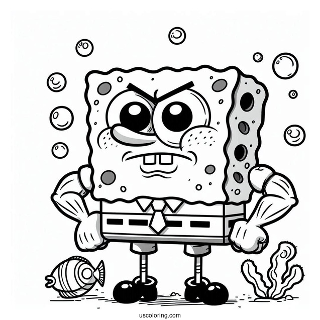SpongeBob Coloring Page Of Simple Frank The Buff Fish For Preschoolers
