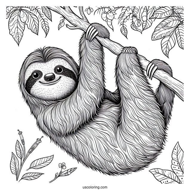 Adult Sloth Smiling And Hanging From Tree