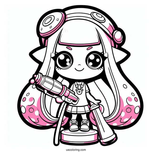 Splatoon Coloring Page Of Kawaii Amiiba Girl Neon Pink With Inkjet For Kids