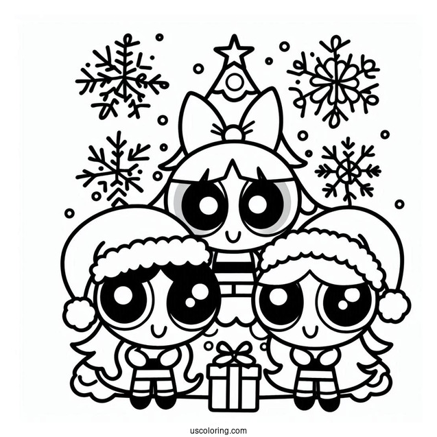 Christmas Themed Powerpuff Girls Coloring Picture