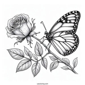 Butterfly Resting On Rose Stem