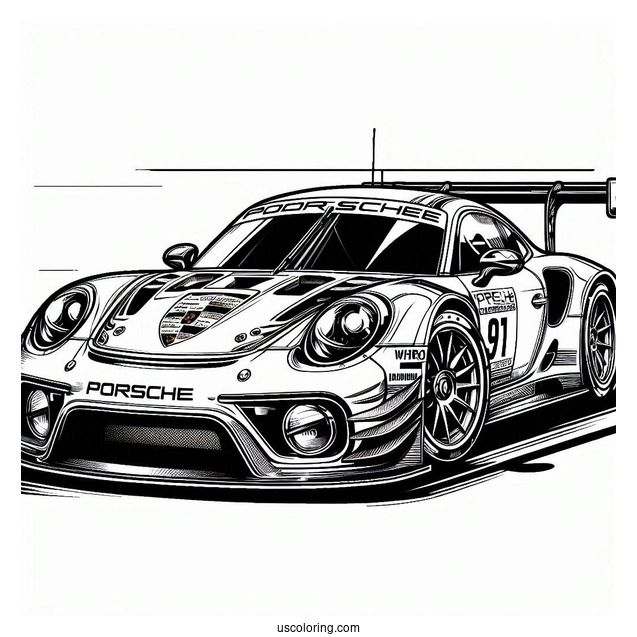 Detailed Porsche Race Car To Color