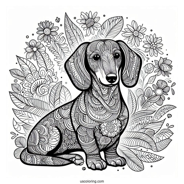 Intricate Dachshund Coloring Page Mandala