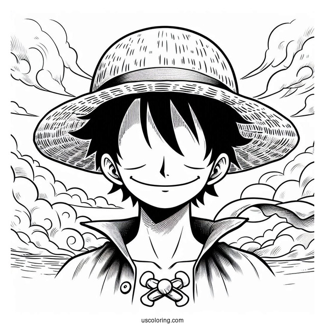 Luffy Coloring Page Wearing Two Hats Over His Signature Straw Hat