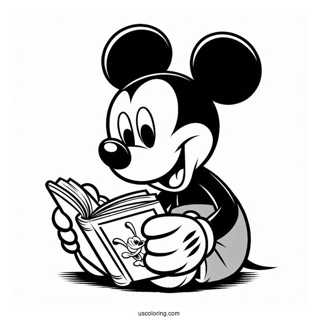 Mickey Mouse Reading A Book To Pluto Coloring Page