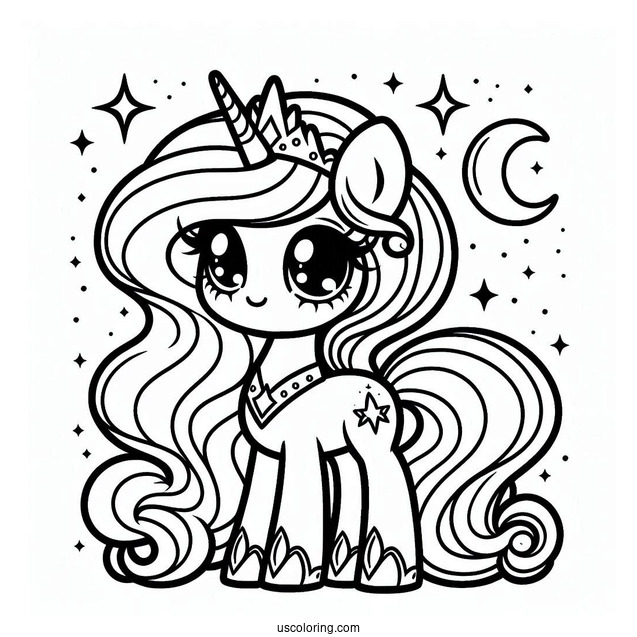 Kawaii Princess Celestia Coloring Page With Stars For Preschoolers