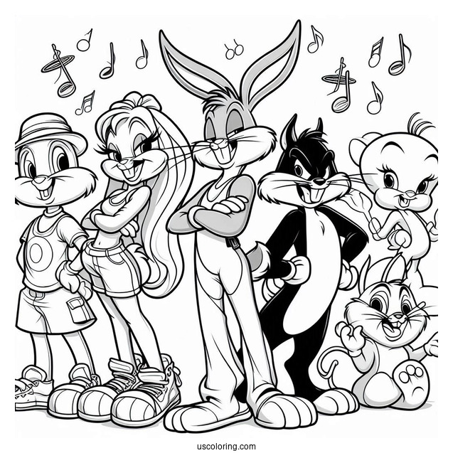 Space Jam Tune Squad Lola Bunny, Bugs Bunny, Tweety, Sylvester, And Tasmanian Devil