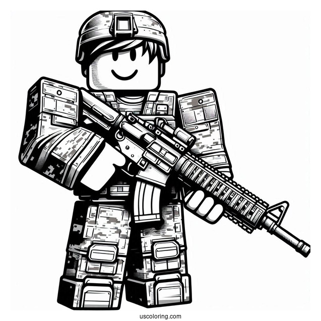 Roblox Soldier Coloring Page With Gun