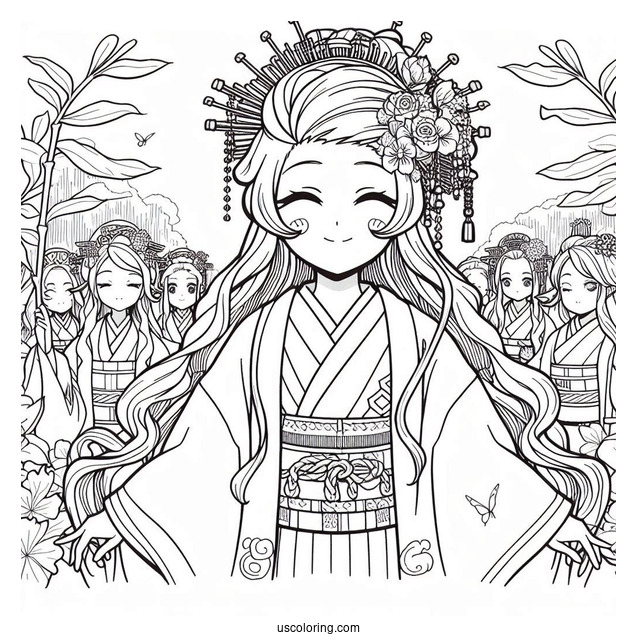 Tanjiro Coloring Page With Nezuko Attending Festival