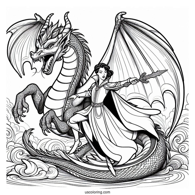 Prince Phillip Fighting Maleficent Dragon To Color