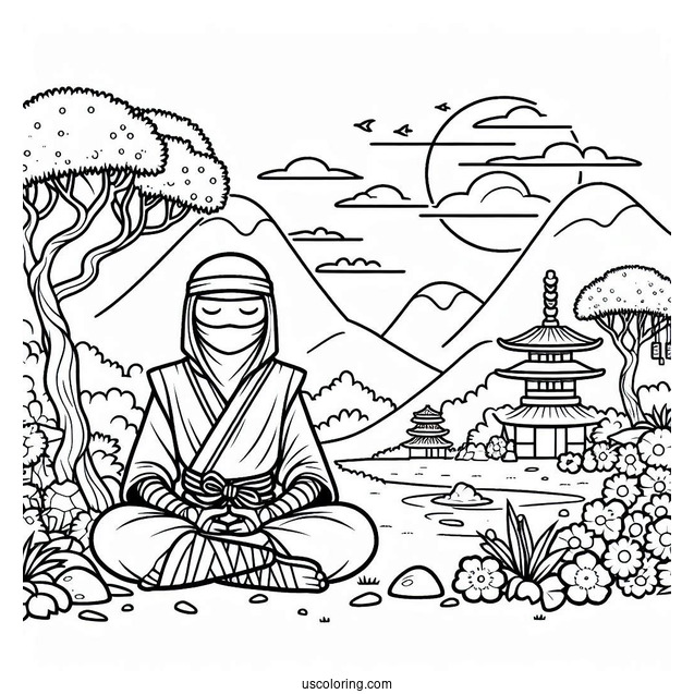 Ninja Meditating In A Japanese Garden