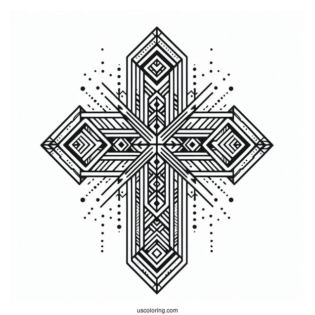 Geometric Cross Coloring Page