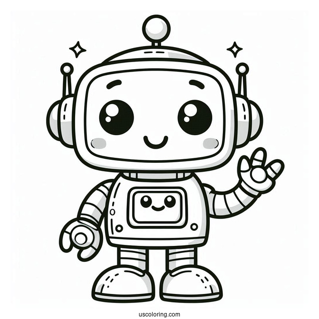 Cartoon Robot Smiling And Waving Coloring Page For Preschoolers