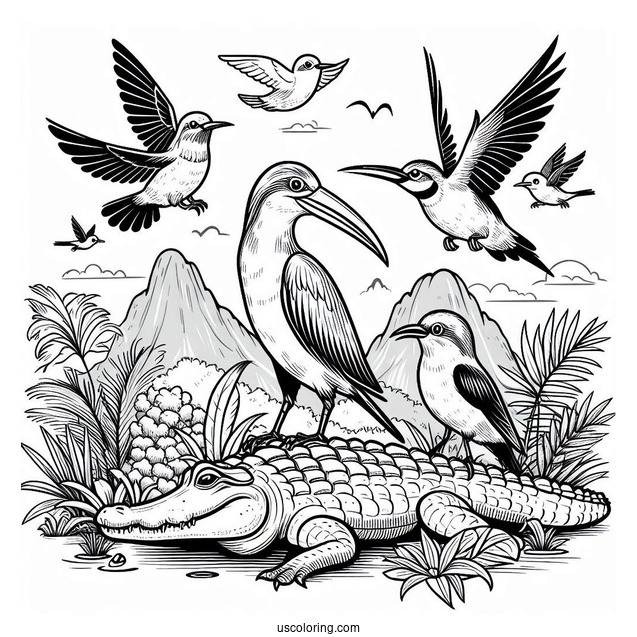 Rio Birds On Stop Of An Alligator