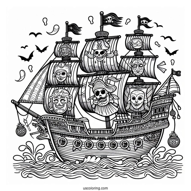 Pirate Ship With Multiple Masks To Color