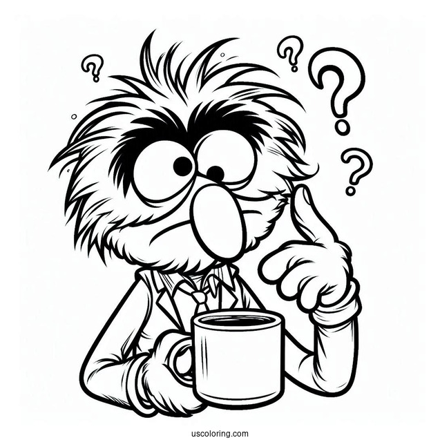 Muppets Coloring Page Of Confused Gonzo Holding Cup Of Coffee