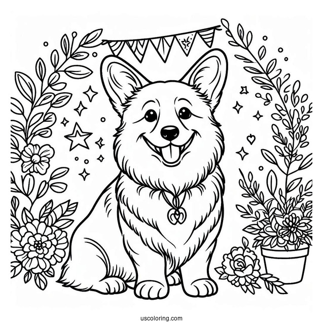 Easy Outline Of Adult Corgi Coloring Page