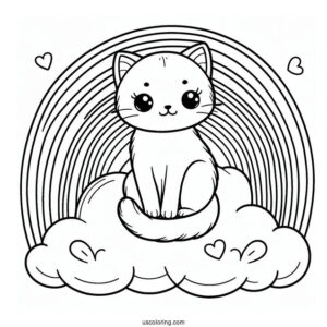 Cat Sitting On A Cloud In The Middle Of A Rainbow