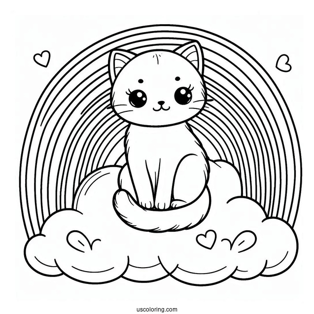 Cat Sitting On A Cloud In The Middle Of A Rainbow