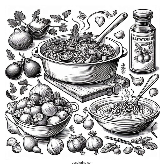 Detailed Ratatouille Coloring Page And Alfredo Cooking