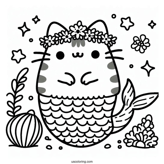 Coloring Page Of Mermaid Pusheen
