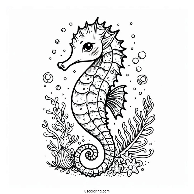 Mythical Seahorse Mermaid Coloring Page