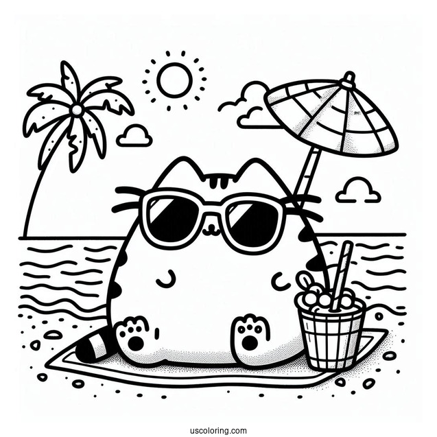 Pusheen Wearing Sunglasses At The Beach