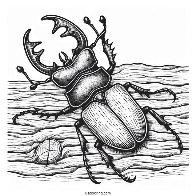 Stag Beetle Coloring Page On Textured Wood