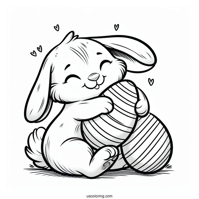 Furry Easter Bunny Coloring Page Hugging Easter Eggs