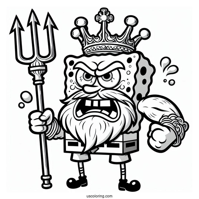 SpongeBob Coloring Page Of Angry King Neptune Holding Trident