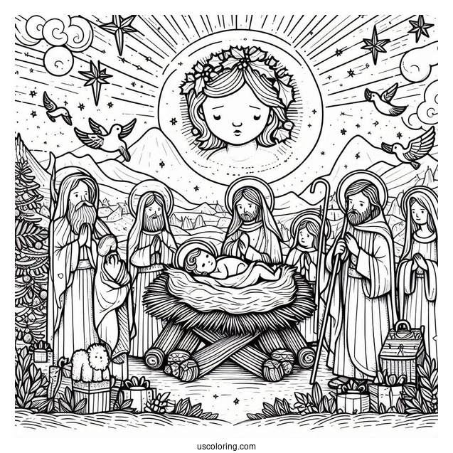 Birth Of Jesus Merry Christmas Coloring Page