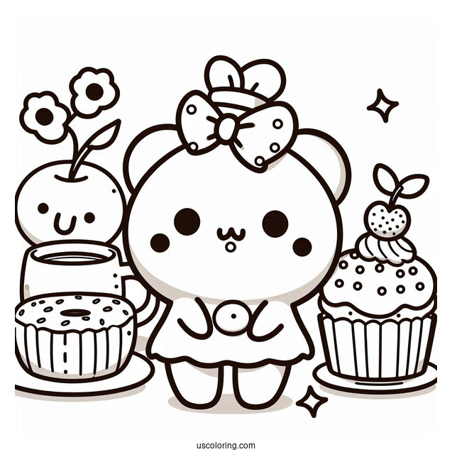 Pompompurin Purin With Muffin, Bagel, And Scone Coloring Page