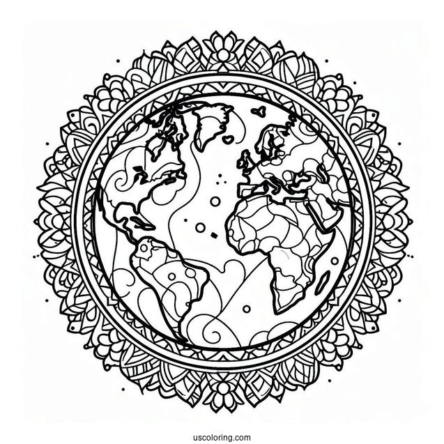 Coloring Page Of Earth With Country Borders