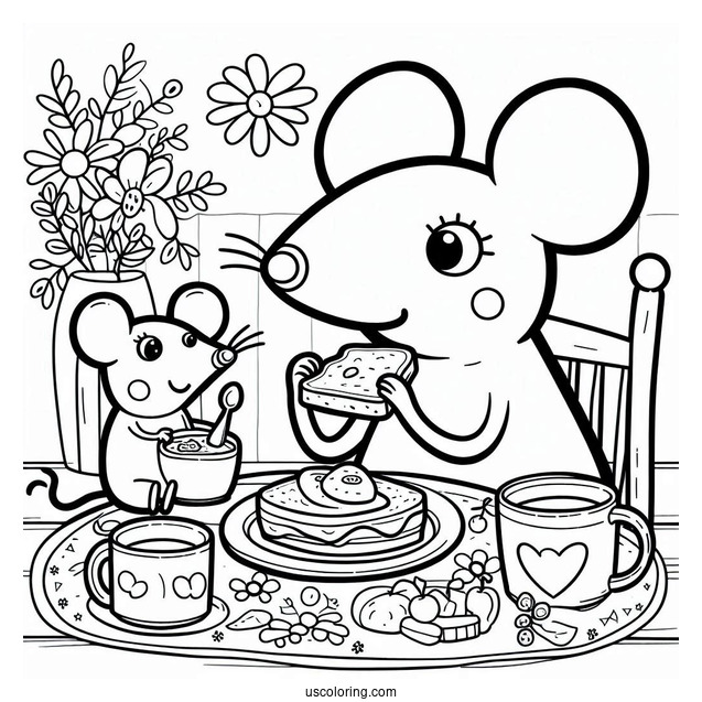 Mandy Mouse Eating Breakfast With Mummy Mouse