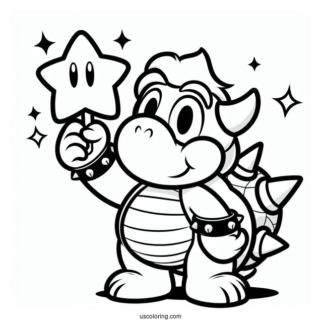 Coloring Sheet Of Bowser Holding Super Star