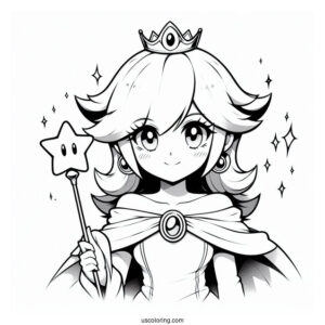 Anime Rosalina Coloring Page Holding Up Star Wand