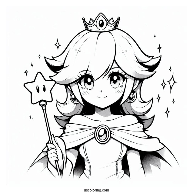 Anime Rosalina Coloring Page Holding Up Star Wand