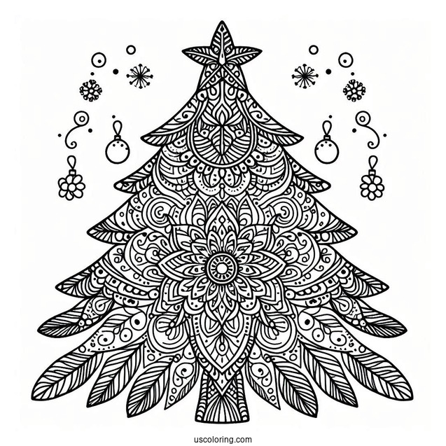 Christmas Tree Mandala Coloring Picture