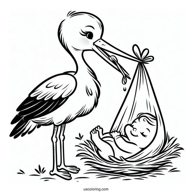 Stork Delivering A Baby Coloring Page