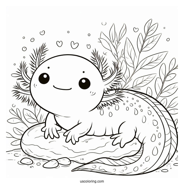 Baby Axolotl Coloring Page Lying Down For Kids