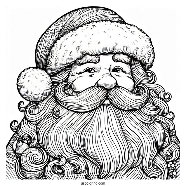 Father Christmas With Big White Beard To Color