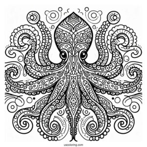 Easy Mandala Octopus Coloring Page