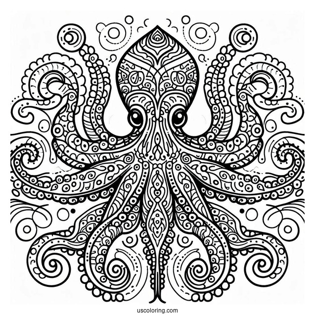 Easy Mandala Octopus Coloring Page