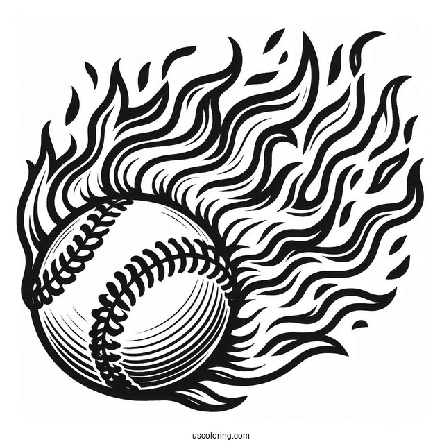 Flaming Baseball To Color For Kids