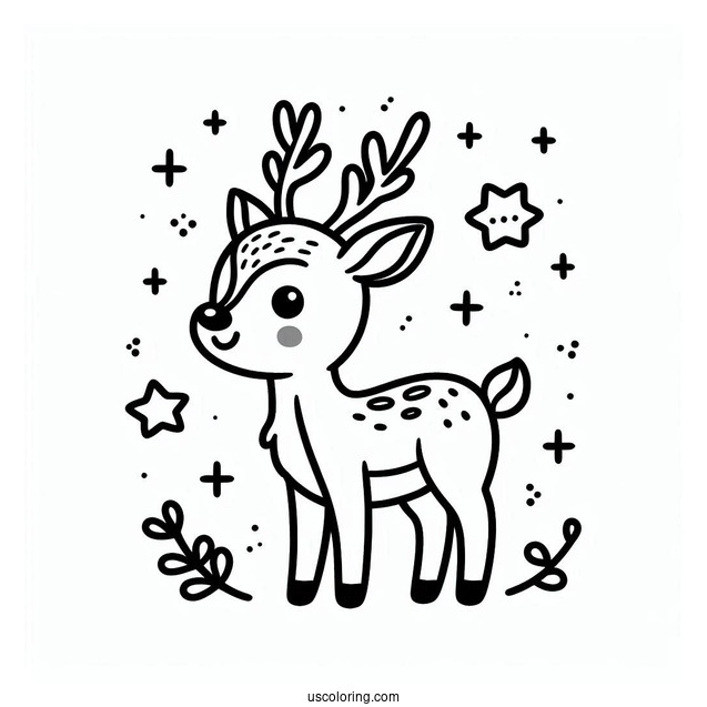 Super Cute Reindeer Coloring Page For Toddlers