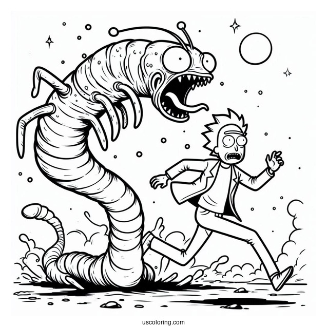 Rick And Morty Running From Alien Worm