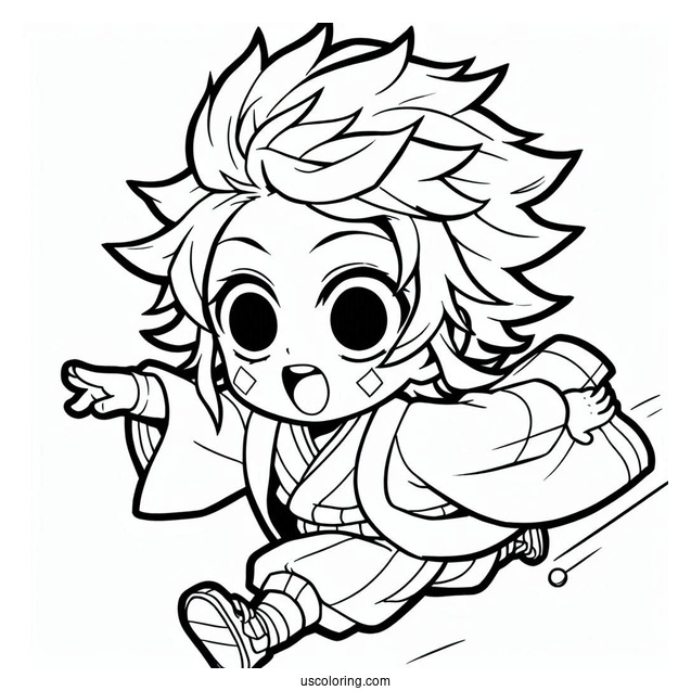 Chibi Zenitsu Chasing Tanjiro Coloring Page For Kids