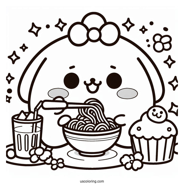 Pompompurin Eating Noodles With Muffin