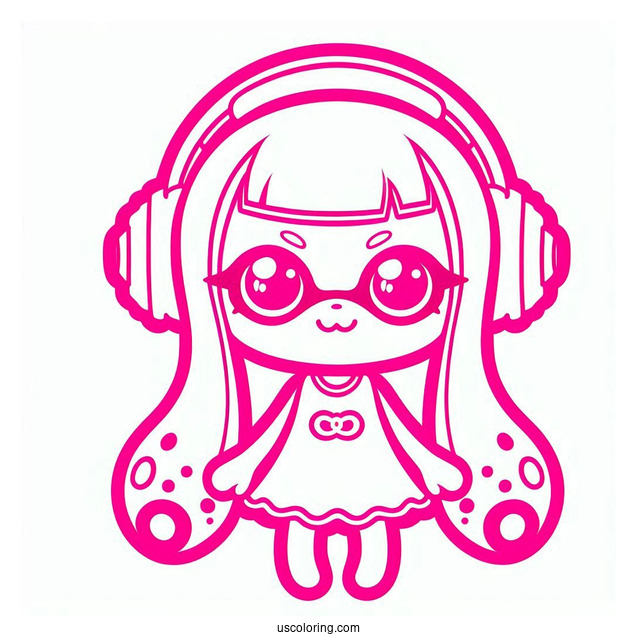 Splatoon Coloring Page Of Kawaii Amiiba Girl Neon Pink With Inkjet For Kids