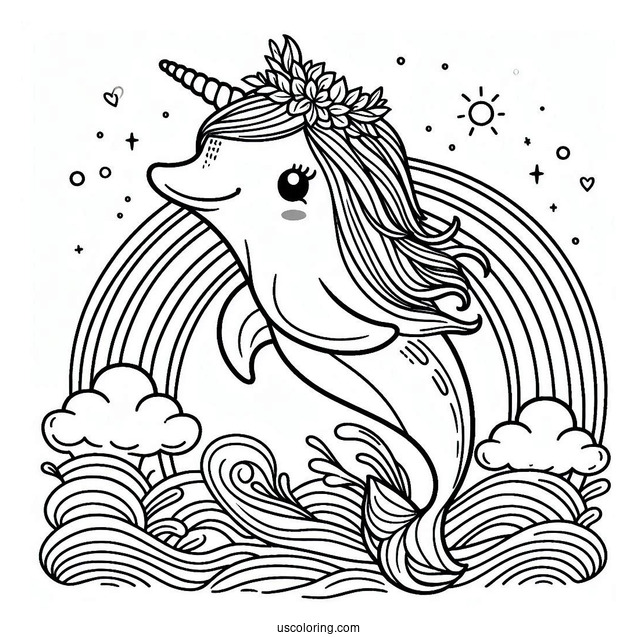 Cute Unicorn Dolphin Coloring Sheet For Kids